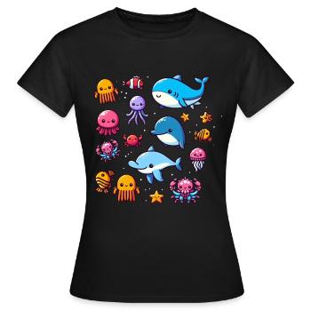Colorful sea creatures for kids Sea creatures - Women's T-Shirt - black - Front - AI Model Female 172 dark (172cm)