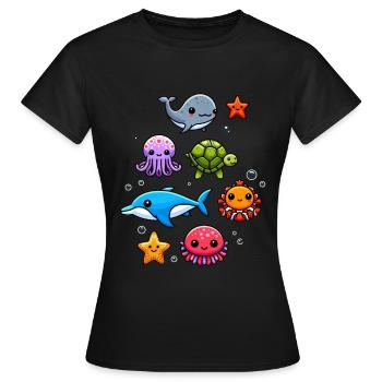 Colorful sea creatures for kids Sea creatures - Women's T-Shirt - black - Front - AI Model Female 172 dark (172cm)
