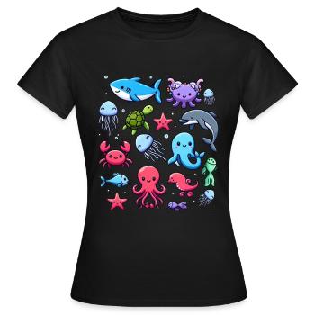 Colorful sea creatures for kids Sea creatures - Women's T-Shirt - black - Front - AI Model Female 172 dark (172cm)