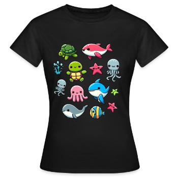 Colorful sea creatures for kids Sea creatures - Women's T-Shirt - black - Front - AI Model Female 172 dark (172cm)