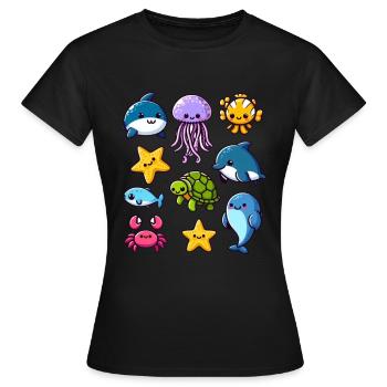 Colorful sea creatures for kids Sea creatures - Women's T-Shirt - black - Front - AI Model Female 172 dark (172cm)