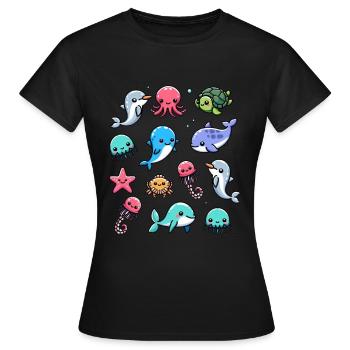 Colorful sea creatures for kids Sea creatures - Women's T-Shirt - black - Front - AI Model Female 172 dark (172cm)