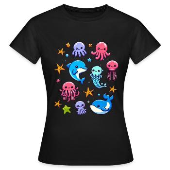 Colorful sea creatures for kids Sea creatures - Women's T-Shirt - black - Front - AI Model Female 172 dark (172cm)