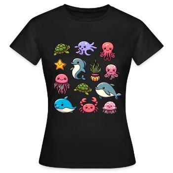 Colorful sea creatures for kids Sea creatures - Women's T-Shirt - black - Front - AI Model Female 172 dark (172cm)