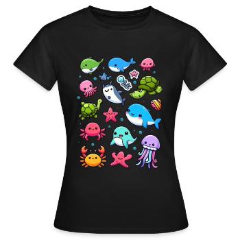 Colorful sea creatures for kids Sea creatures - Women's T-Shirt - black - Front - AI Model Female 172 dark (172cm)