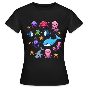 Colorful sea creatures for kids Sea creatures - Women's T-Shirt - black - Front - AI Model Female 172 dark (172cm)