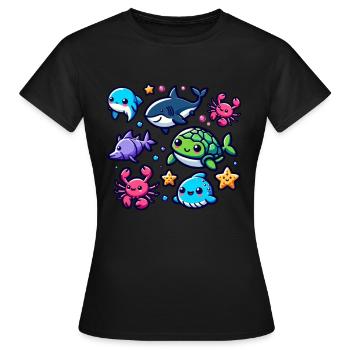 Colorful sea creatures for kids Sea creatures - Women's T-Shirt - black - Front - AI Model Female 172 dark (172cm)