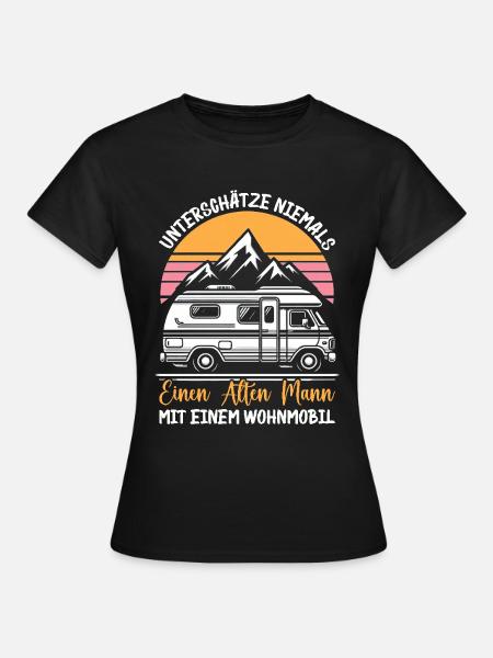 Camper Wohnwagen Lagerfeuer Campingurlaub - Frauen T-Shirt - Schwarz