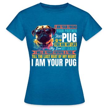Cute Pug Dog Owner - Women's T-Shirt - antique blue sapphire heather - Front - AI Model Female 172 dark (172cm)