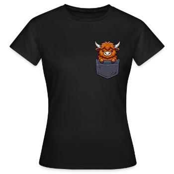 Schottische Highland Cow Scotland Farm - Frauen T-Shirt - Schwarz - Vorne - AI Model Female 172 dark (172cm)