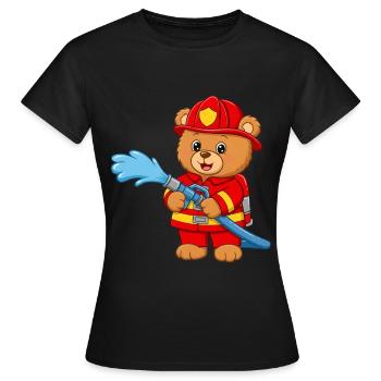 Ours en peluche pompier avec tuyau d’arrosage - T-shirt Femme - noir - Devant - AI Model Female 172 dark (172cm)