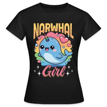 Narwhal Chibi Kawaii - Frauen T-Shirt - Schwarz - Vorne - AI Model Female 172 dark (172cm)