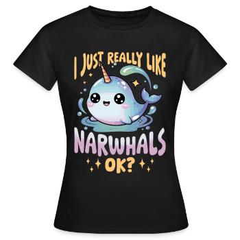 Narwhal Chibi Kawaii - Frauen T-Shirt - Schwarz - Vorne - AI Model Female 172 dark (172cm)