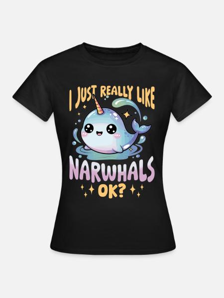 Narwhal Chibi Kawaii - Frauen T-Shirt - Schwarz
