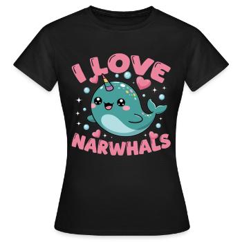 Narval Chibi Kawaii - T-shirt Femme - noir - Devant - AI Model Female 172 dark (172cm)