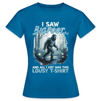 Bigfoot Sasquatch - T-shirt Femme - bleu saphir antique chiné - Devant - AI Model Female 172 dark (172cm)