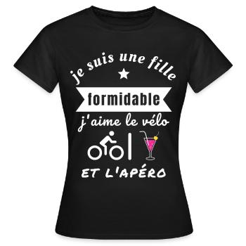 Je suis fille formidable j’aime le vélo et l’apéro - T-shirt Femme - noir - Devant - AI Model Female 172 dark (172cm)