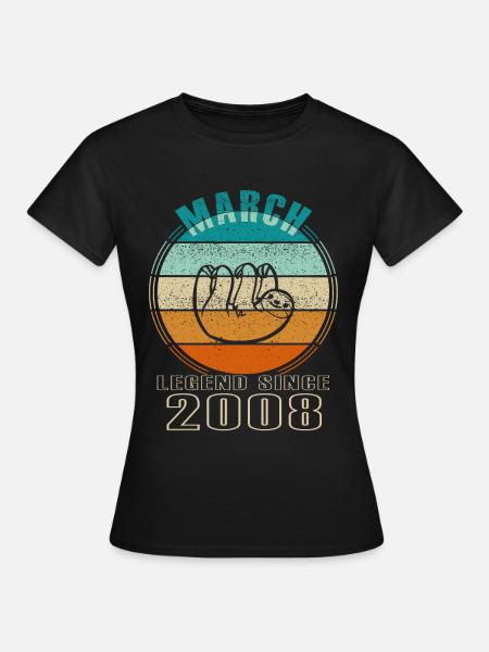 Paresseux Mars 2008. Cadeau d’anniversaire de mars - T-shirt Femme - noir