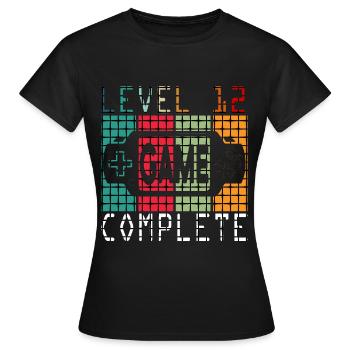 Enfants Niveau 12 ans Chemise d’anniversaire Chemise Gamer - T-shirt Femme - noir - Devant - AI Model Female 172 dark (172cm)