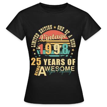 Millésime 1998 25ème Anniversaire Discours - T-shirt Femme - noir - Devant - AI Model Female 172 dark (172cm)