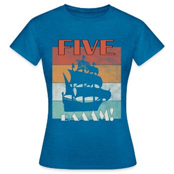 Pirata 5 años camiseta de cumpleaños - Camiseta mujer - azul zafiro antiguo jaspeado - delante - AI Model Female 172 dark (172cm)