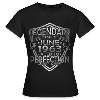 Juni 1963. Geburtstagsgeschenk Juni 1963. Juni. - Frauen T-Shirt - Schwarz - Vorne - AI Model Female 172 dark (172cm)