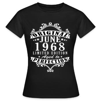 Juni 1968. Geburtstagsgeschenk Juni 1968. Juni. - Frauen T-Shirt - Schwarz - Vorne - AI Model Female 172 dark (172cm)