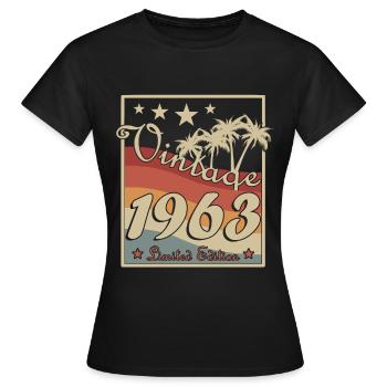 Né en 1963 dans un style rétro - T-shirt Femme - noir - Devant - AI Model Female 172 dark (172cm)