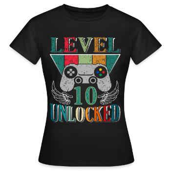 Chemise déverrouillée de niveau 10 Chemise d’anniversaire - T-shirt Femme - noir - Devant - AI Model Female 172 dark (172cm)