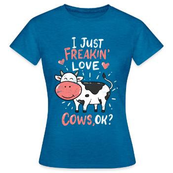 cows - Frauen T-Shirt - Antikblaues Saphir meliert - Vorne - AI Model Female 172 dark (172cm)
