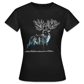 Hirsch Wanderer Natur - Frauen T-Shirt - Schwarz - Vorne - AI Model Female 172 dark (172cm)