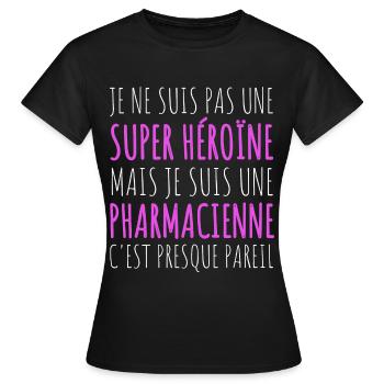 Pharmacienne super héroïne humour cadeau - T-shirt Femme - noir - Devant - AI Model Female 172 dark (172cm)
