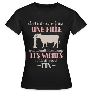 Une fille qui aime les vaches - humour vache - T-shirt Femme - noir - Devant - AI Model Female 172 dark (172cm)