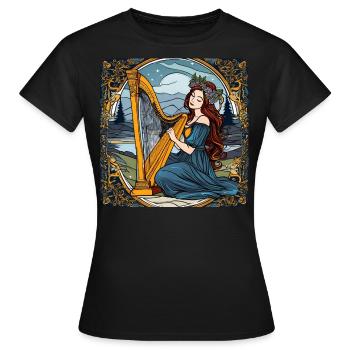 Sinnliche Frau mit roten Haaren spielt Harfe - Frauen T-Shirt - Schwarz - Vorne - AI Model Female 172 dark (172cm)