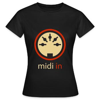 Midi In 5-pin DIN Audio Synthesizer Vintage Stereo - T-shirt Femme - noir - Devant - AI Model Female 172 dark (172cm)