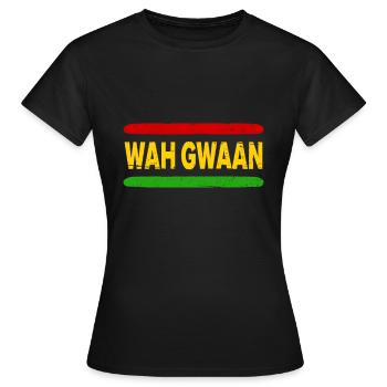Wah Gwaan Jamaïque Reggae Dancehall Rasta Patois - T-shirt Femme - noir - Devant - AI Model Female 172 dark (172cm)
