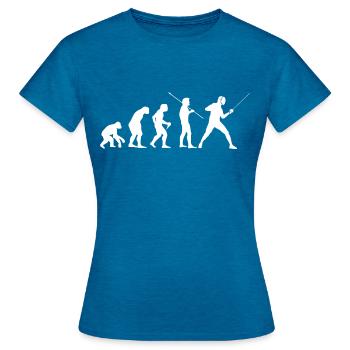 Fechtkampf Fechter Evolution Burschen Fechten - Frauen T-Shirt - Antikblaues Saphir meliert - Vorne - AI Model Female 172 dark (172cm)