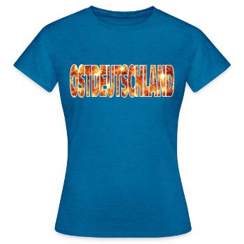 East - Women's T-Shirt - antique blue sapphire heather - Front - AI Model Female 172 dark (172cm)
