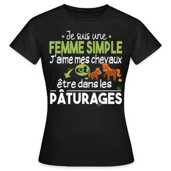 Cheval Poney Equestre Chevaux Cadeau Pâturage - T-shirt Femme - noir - Devant - AI Model Female 172 dark (172cm)