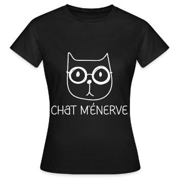 Chat m'énerve Cadeau humour personnalisé - T-shirt Femme - noir - Devant - AI Model Female 172 dark (172cm)