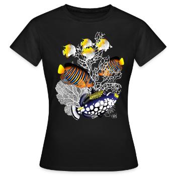 Récif corallien Lac Poissons Station Balnéaire Plage - T-shirt Femme - noir - Devant - AI Model Female 172 dark (172cm)