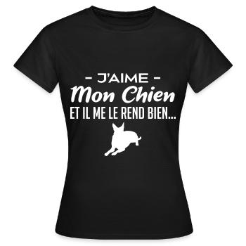J aime mon chien - T-shirt Femme - noir - Devant - AI Model Female 172 dark (172cm)