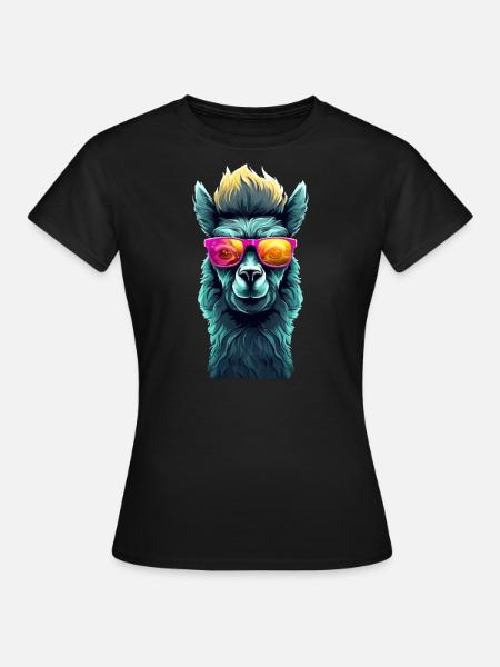 Lama mit Sonnenbrille - Frauen T-Shirt - Schwarz