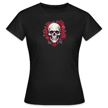 Tête de mort et Roses gothique Art Floral - T-shirt Femme - noir - Devant - AI Model Female 172 dark (172cm)