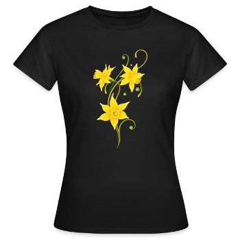 Filigree Daffodils Flowers. Spring, Easter. - Women's T-Shirt - black - Front - AI Model Female 172 dark (172cm)