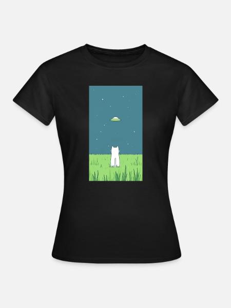 Katze und Ufo - Frauen T-Shirt - Schwarz