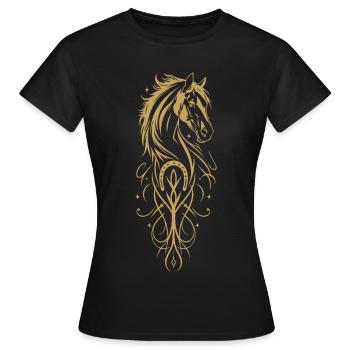 Animaux Chevaux Tatouage avec Ornements en Or - T-shirt Femme - noir - Devant - AI Model Female 172 dark (172cm)