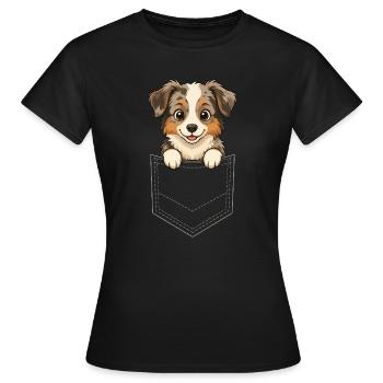 Dessin animé du chiot berger australien, le - T-shirt Femme - noir - Devant - AI Model Female 172 dark (172cm)