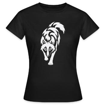 Wolfs Silhouette im Kontrast - Frauen T-Shirt - Schwarz - Vorne - AI Model Female 172 dark (172cm)