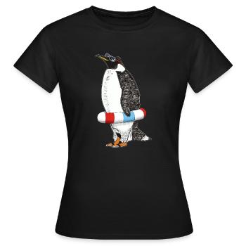 PINGUIN WARTET SOMMER - Frauen T-Shirt - Schwarz - Vorne - AI Model Female 172 dark (172cm)
